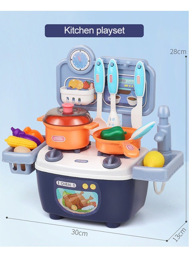 Kitchen Playset Pretend Play Toy Set with Stove Sink Oven Play Food Toy  Kitchen Accessories Mini kitchen Cooking Set Role Playing Game Pretend Food and Cooking Playset Learning Gift for Age 3+ Boys Girls Kids (Blue) - Image 2